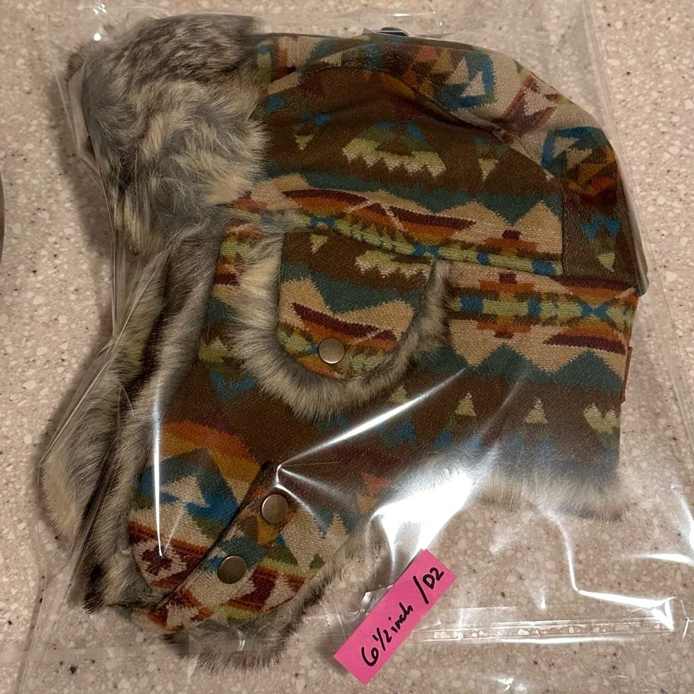 Pendleton 100% Wool Faux Fur Trapper Hat Solstice Canyon Southwestern MED unisex
